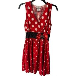 Disney Parks Minnie Mouse Dress Womens Sz XS Red Polka Dot Sleeveless Fit Flare